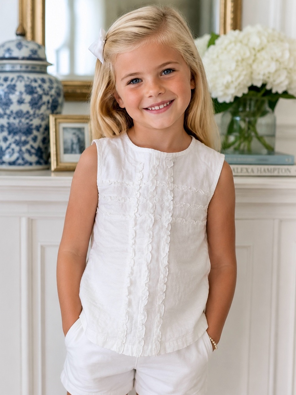 Burberry London Girls Button Back Ruffle Sleeveless Blouse Shirt